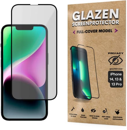 Privacy Screenprotector - Geschikt voor iPhone 16E / 14 / 13 / 13 Pro - Gehard Glas - Full Cover Tempered Privacy Glass - Case Friendly