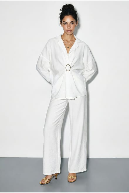 Oversized Button-Up Shirt en Wijde Pantalon Set