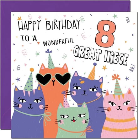 Verjaardagskaart 8 Jaar Meisje Groot Nichtje - Leuke Kat Jongen & Meisje Jarig