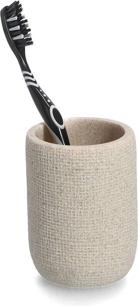 Zeller tandenborstelhouder - kunststeen - beige - 7 x 10 cm - badkamer