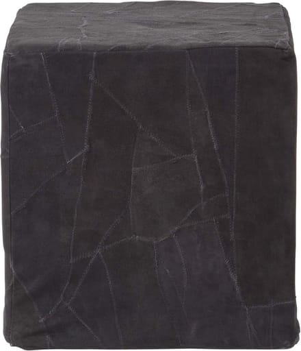 Homescapes Zwarte Patchwork Poef – Zitkubus van gerecycled leer, 36x38 cm