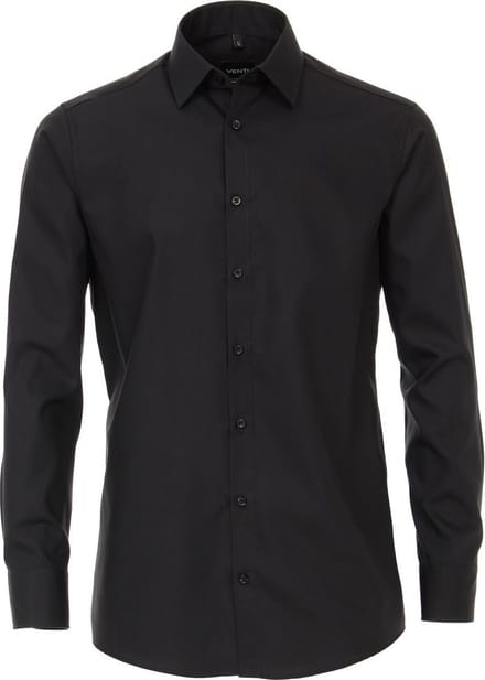 VENTI modern fit overhemd - zwart - Strijkvrij - Boordmaat: 43