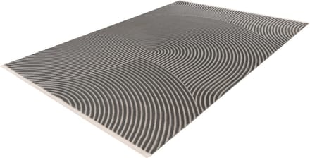 Lalee Elif Japandi stijl vloerkleed 3d effect hooglaag cirkels reliëf laagpolig karpet 80x150 cm grijs zilver