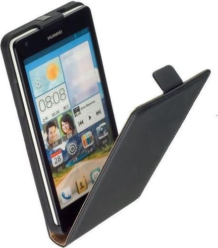 Lelycase Lederen Flip case case Telefoonhoesje Huawei Honor 3X G750 Zwart