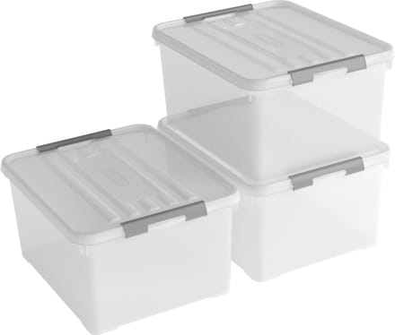 Curver Handy+ Opbergbox - 35L - 3 stuks - Transparant met deksel