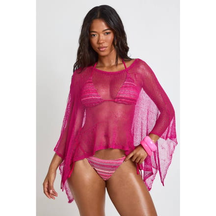 boohoo Dames Lichtgewicht Gehaakte Gebreide Cape | Roze | Maat: Large