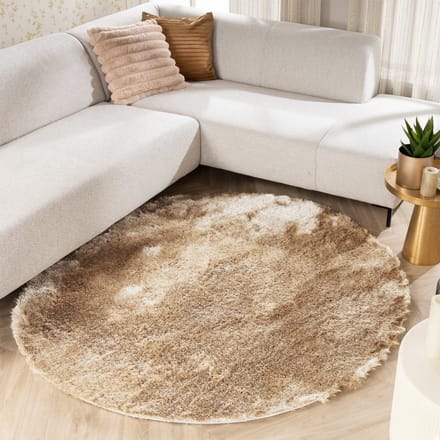 FRAAI Rond hoogpolig vloerkleed - Glorious Champagne/Creme - Ø 120cm
