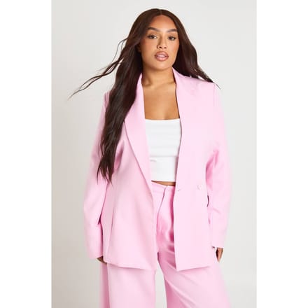boohoo Dames Plus Getailleerde Wikkel Blazer | Baby Roze | Maat: 46