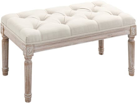 HOMCOM-Sitzhocker-Polyester, Gummiholz-80L x 40B x 43H cm-Cremeweiß