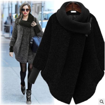Nieuwe coltrui wollen damesjas medium en lang losse wollen jas 5XL black
