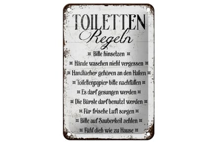 Blechschild Spruch 12x18cm Toiletten Regel bitte hinsetzen