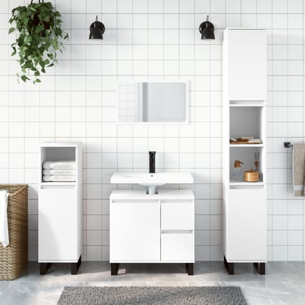 vidaXL - 3-delige - Badkamermeubelset - bewerkt - hout - wit