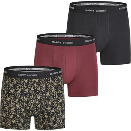 Happy Shorts Heren Boxershorts Trunks 3-Pack Zwart/Bordeaux Rood - Maat M
