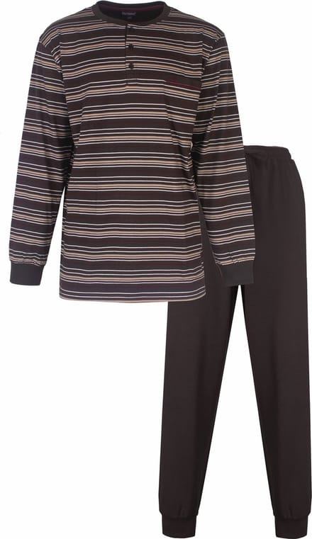 Paul Hopkins Heren Pyjama - Polo Sluiting - Gestreept - Bruin - Maat S