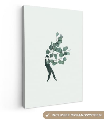 Canvas - Abstract - Man - Bladeren - Tak - Abstracte - 20x30 cm - Schilderijen op canvas - Canvasdoek