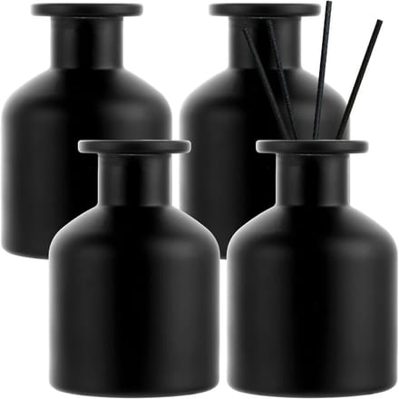Set van 4 Zwarte Glazen Diffuserflessen, 150ml Herbruikbare Aromaflessen voor Essentiële Olie, Geurflessen voor Thuis en Wellness