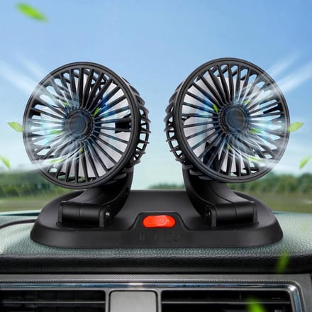 Autoventilator - Dubbele Kop - 360 Graden Draaibaar - 2 Snelheden - USB