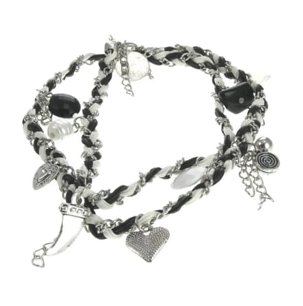 Behave - wikkelarmband zwart wit met bedels - boho casual