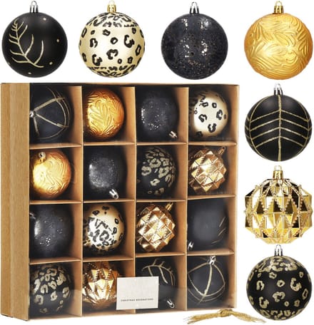 Springos Kerstballen | 16 Stuks | Goud/Zwart
