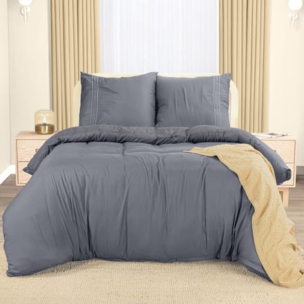 Bedding Dekbedovertrekset - Microvezel Polyester Dekbedovertrek 200x200 cm + 2 Geborduurde Kussenslopen 80x80 cm - Grijs