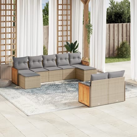 vidaXL - 9-delige - Loungeset - met - kussens - poly - rattan - beige