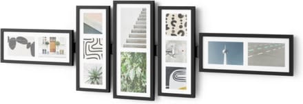 Modulaire Wanddecoratie met 5 Zwarte Fotolijsten op Rail