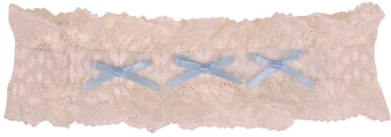 Kousenband Ivoorkleurig met Kant & Lichtblauwe Strikjes - 33cm Elastisch