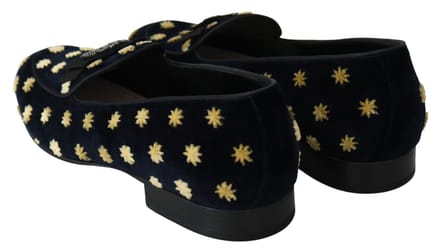Dolce & Gabbana Blauwe Fluwelen Kroon Slippers Instappers Schoenen