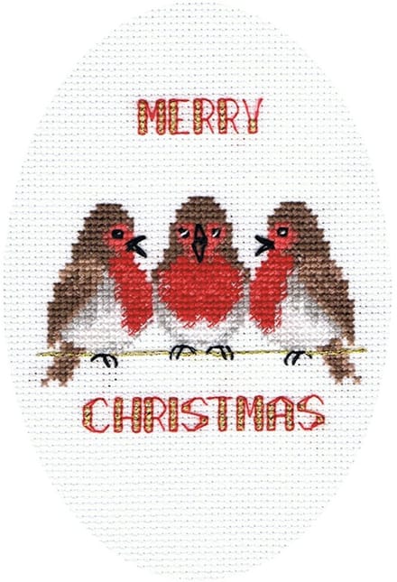 Borduurpakket Kerstkaart "Robin Trio"