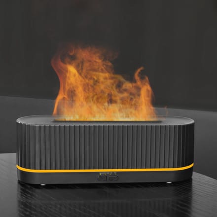 Zwarte 200ml Vlammeffect Aromatherapie Diffuser – 7 LED Kleuren, Ultrasonisch, Voor Huis en Kantoor