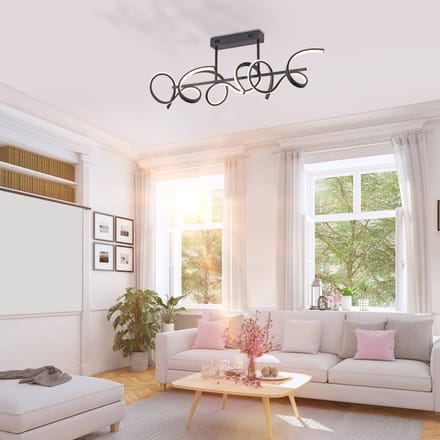 JUST LIGHT. GmbH LED plafondlamp Curls, zwart, metaal, 82 cm lang, dimbaar