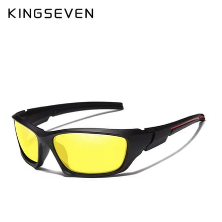 KINGSEVEN 768 Unisex Zonnebril – Wraparound model - Sportdesign Zwart Frame met Gele Lenzen