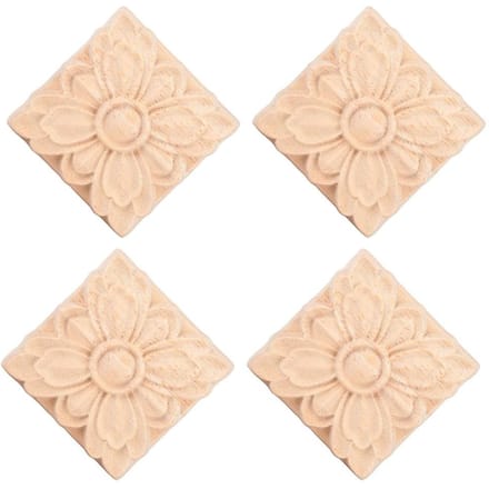 4 Pièces Fleur Sculptée Carrée Onlay Applique Porte Armoire Décor Meuble Non Peint(# 2) beige