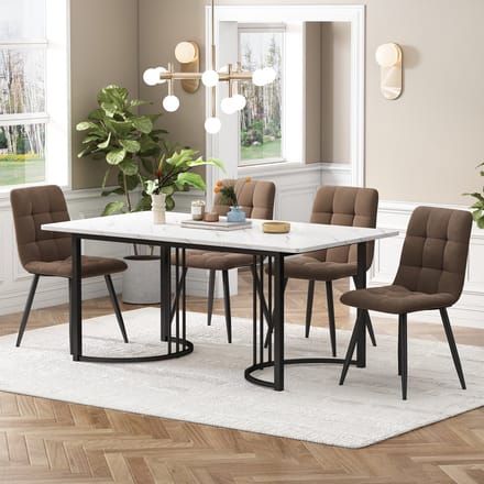 REDOM - Eethoek 5-Delig - Met 4 Stoelen - Modern - Voor Keuken - MDF - Wit - 140 X 80 Cm