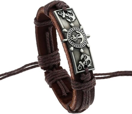 Fako Bijoux® - Leren Armband - Leder - Plate Anker - Bruin