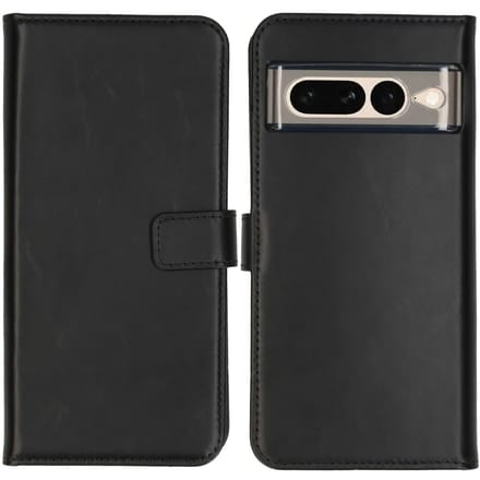 Selencia Hoesje - Geschikt voor Google Pixel 7 Pro - Echt Lederen Bookcase - Zwart