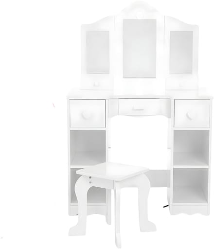 Kinderkaptafel met Spiegel & Stoel - Meisjes Make-up Tafel - Wit