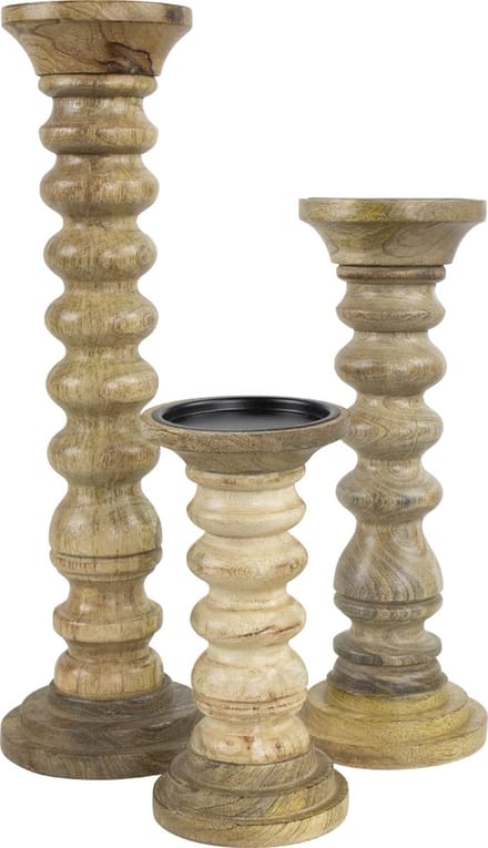 kandelaar mango hout ribbel h40 dia 12,5cm