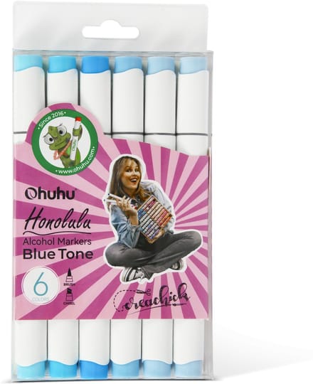 CreaChick X Ohuhu - Honolulu Brush & Chisel - Alcohol markers - 6 Blue Tone kleuren