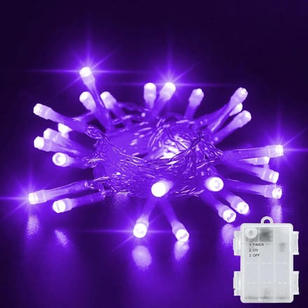 Paars Batterij Aangedreven Lichtsnoer met Timer 3 Meter 30 LED's Warm Wit Buitenverlichting