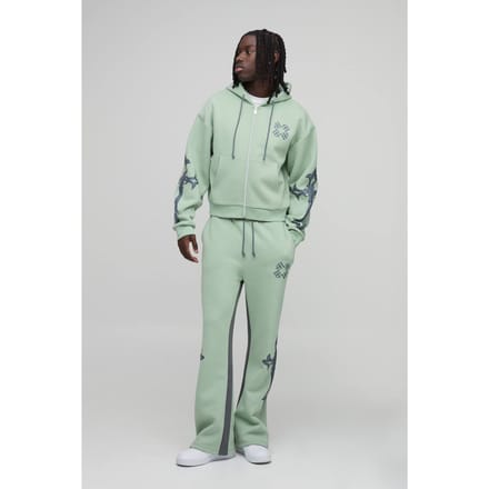 Gekrompen Kruis Capuchon Zip Uitlopende Gusset Trainingspak | Green | Size Medium