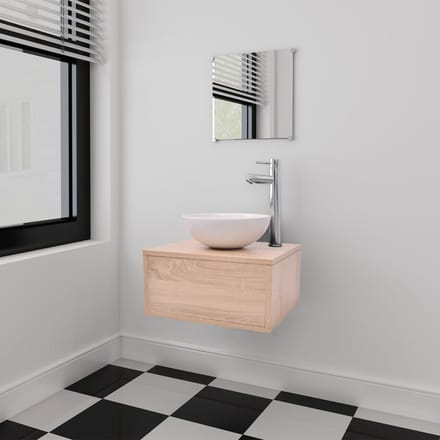 vidaXL - 3-delige - Badkamermeubelset - met - wastafel - beige
