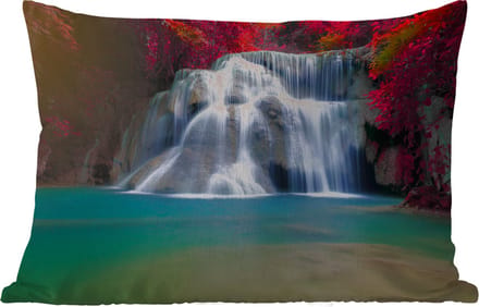 Buitenkussens - Tuin - Waterval - Bomen - Rood - Landschap - Natuur - 50x30 cm