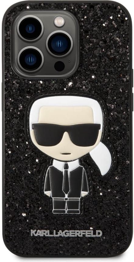 Karl Lagerfeld Back cover - iPhone 14 Pro - Glitter - Zwart - Schokbestendig ontwerp - Goede grip