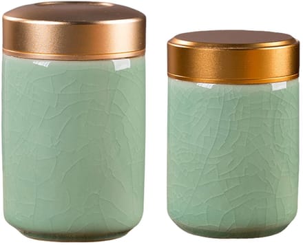 Dailygoods- Matcha-container set van 2 - Keramische theedoos - Draagbare opbergcontainer - 70 ml/100 ml - Afdichtingsfunctie - Lichtbescherming