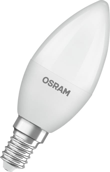 OSRAM LED Superstar Klassieke LED-lamp in B-bulb vorm met drie lichtscènes Relax, Actief, Slaap, gemaakt van mat kunststof, 4,9W, E14 fitting, kleurtemperatuur 2700-4000 K, regelbaar via wandschakelaar.