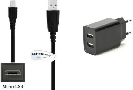 OneOne 2.1A lader met 2 poorten + 0,95m standaard Micro USB kabel. Oplader adapter past op Pocketbook eReader Basic Lux / Lux 2 / Lux 3 / Lux 4, Basic 2 / 3 / 4, Color 1, InkPad 3 / 3 Pro, Touch Lux 2 / Lux 3 / Lux 4 / Lux 5