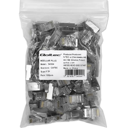 Qoltec Plug RJ45 modulaire connector |   CAT5e |   FTP |   Vergulde contacten |   100 stuks