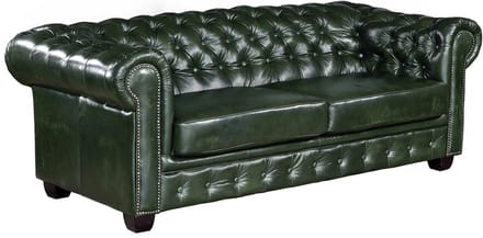 Vente-unique Driezitsbank en fauteuil Chesterfield BRENTON 100% buffelleer - empire groen