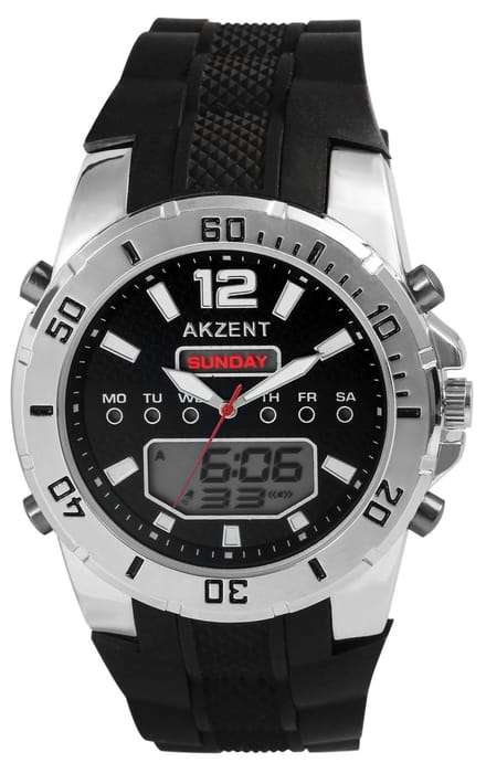 AKZENT herenhorloge silicone zilverkleurig, 3 ATM